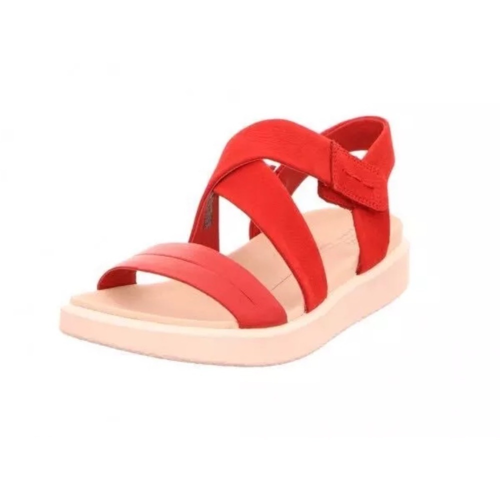 Ecco Women's Flowt W Flat Cross Strap Sandals Chili Red Size US11 EUC leather - Picture 3 of 9
